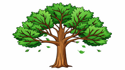 Fototapete - A tall leafy tree with branches that spread out in all directions. Its trunk is thick and sy and its leaves are deep green and rustle in the wind.. Cartoon Vector