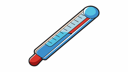 Poster - A thermometer with a long glass tube filled with colored liquid and marked with numbers to indicate temperature. It may have a metal tip for inserting. Cartoon Vector