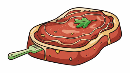 Poster - A thick marbled steak covered in a savory herb rub and cooked to a mediumrare perfection. The forktender meat melts in your mouth leaving a burst of. Cartoon Vector
