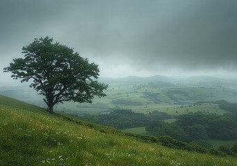 Wall Mural - Lonely Tree on a Hillside