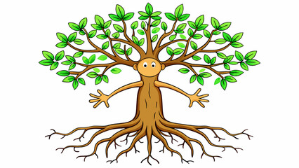 Poster - A tree with roots representing past experiences and branches representing future potential illustrating the role of nature versus nurture in shaping. Cartoon Vector