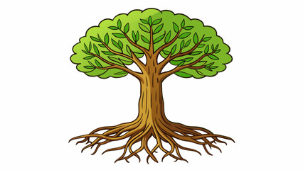 Poster - A tree with intertwined roots standing tall and strong despite the storms that may come symbolizing the deep roots and unbreakable bond of love.. Cartoon Vector
