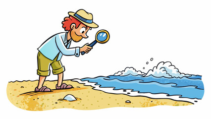 Poster - At the edge of the ocean the poet stood foot in the sand searching for the perfect words to capture the vastness and beauty of the sea.. Cartoon Vector
