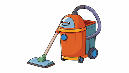 Poster - A vacuum cleaner with enhanced suction power and a bigger dustbin capacity resulting in more efficient and longer cleaning sessions.. Cartoon Vector