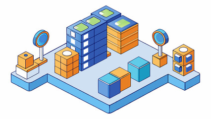 Fototapete - A virtual warehouse that holds vast amounts of data with the ability to quickly search and sort through information based on specific criteria.. Cartoon Vector
