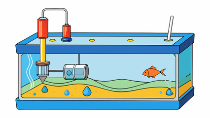 Fototapete - A water level control system in a fish tank that uses a float switch to maintain a constant water level. The float switch is connected to a pump that. Cartoon Vector