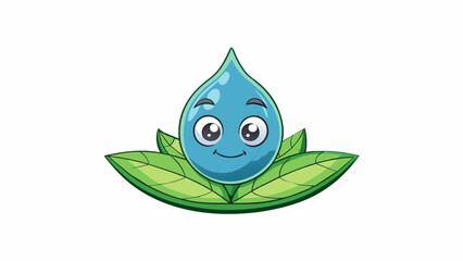 Fototapete - A water droplet on a leaf perfectly spherical and reflecting the surrounding environment with accuracy showing the true colors and shapes of objects. Cartoon Vector