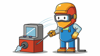Poster - A welder wearing a protective mask and gloves using an arc welding machine to fuse two pieces of metal together. The resulting weld is strong and. Cartoon Vector
