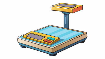 Fototapete - A weighing scale consisting of a flat platform and a digital display screen. It can accurately determine the weight of an object in grams kilograms or. Cartoon Vector