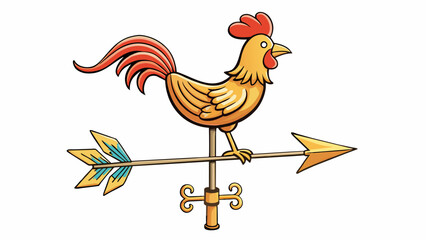 Poster - A weather vane featuring a large arrow that rotates on top of a tall pole. The arrow is often designed in the shape of a rooster with one side painted. Cartoon Vector