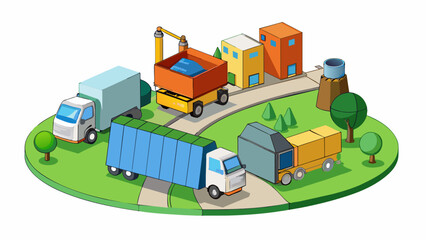 Poster - A waste management system is a process of collecting transporting and disposing of waste materials from households and industries. The objects. Cartoon Vector