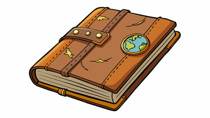 Poster - A weathered leatherbound journal filled with handwritten notes and sketches from travels around the world.. Cartoon Vector