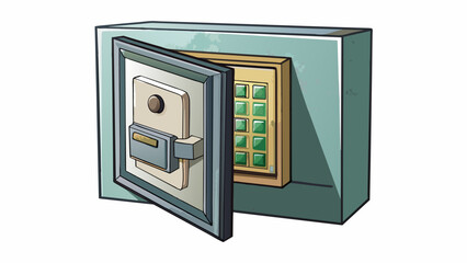 Poster - A wall safe hidden behind a painting with a digital keypad for entry and a thick steel door. The safe is fireproof and can only be od with the correct. Cartoon Vector