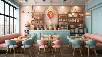 Wall Mural - An illustration of a pink and blue retro diner