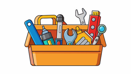 Aufkleber - A wellorganized toolbox filled with a variety of tools each one serving a specific purpose. The owner can confidently tackle any project on their own. Cartoon Vector