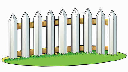 Poster - A white picket fence lines the edge of a grassy field consisting of closely spaced vertical lines with pointed tops. The lines continue uninterrupted. Cartoon Vector