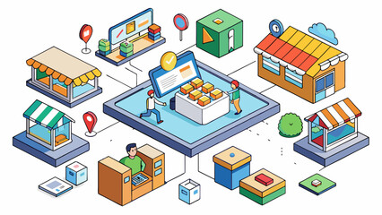 Poster - A virtual marketplace The internet has become a global marketplace with millions of products and services available for purchase at any given moment.. Cartoon Vector