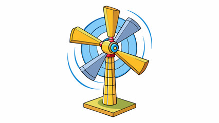 Poster - A windmill spins rapidly harnessing the powerful energy of the wind to generate electricity.. Cartoon Vector