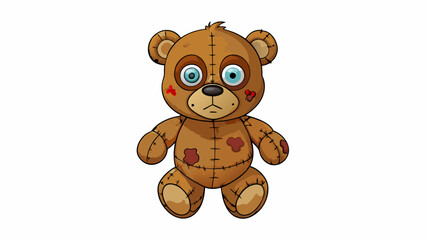 Poster - A worn out teddy bear with missing button eyes and tattered fur having been loved and cherished for many years.. Cartoon Vector