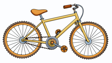 Aufkleber - Bicycle A metal frame connected to two large circular wheels with thin spokes. The frame has multiple gears and a sy seat while the wheels have thick. Cartoon Vector