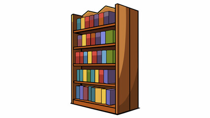 Poster - Bookshelf A tall wooden structure made of thick planks of wood. The edges are smoothed and the surface is painted a dark brown color. Each shelf has. Cartoon Vector
