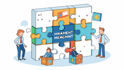 Aufkleber - Building a puzzle Management requires the ability to see the bigger picture and understand how each individual piece fits together to create a. Cartoon Vector