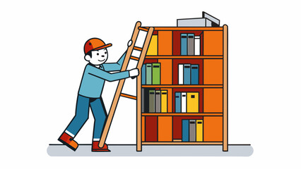 Poster -  Carefully lift the bookshelf upright and adjust the shelves as needed.. Cartoon Vector