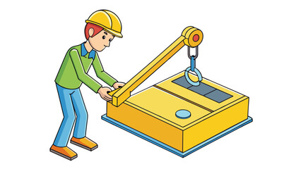 Poster - Carefully maneuvering the joystick the operator directed the heavy yellow claw of the crane towards the pile of large rectangular boxes. With. Cartoon Vector