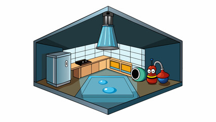 Poster - Characteristics kitchen setting flashlight dark corner of ceiling water damageleak inspection thermal imaging camera temperature discrepancies.. Cartoon Vector