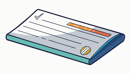 Poster - Check A rectangular piece of paper with various lines and numbers printed on it. It has a blank space for the user to write the recipients name amount. Cartoon Vector