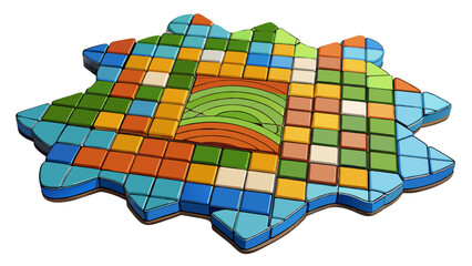 Poster - Ceramic tile mosaic A large mural created by assembling small ceramic tiles into a larger picture or design. The tiles are various shapes and sizes. Cartoon Vector