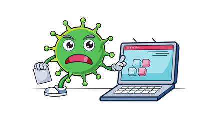 Aufkleber - Digital Object A virus infecting a computer slowing down its performance and causing errors in its programming due to malicious code infiltrating the. Cartoon Vector