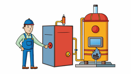Poster - Finally when the boiler has been in operation for a sufficient amount of time and there is enough steam for the desired purpose the operator must shut. Cartoon Vector