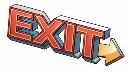 Poster - Emergency Exit Sign A rectangular sign with bold white letters indicating EXIT and an arrow pointing in the direction of the nearest exit. It is. Cartoon Vector