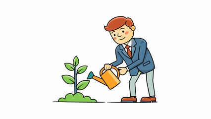 Wall Mural - Gardening a plant A manager is like a gardener carefully tending to the needs of each individual on the team and providing support and guidance to. Cartoon Vector