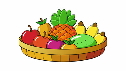 Fototapete - Fruit This cate consists of edible objects that grow on trees or plants. They are usually round or oval in shape and have a variety of colors such as. Cartoon Vector