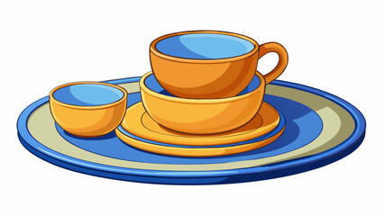 Fototapete - Glazed dinnerware set A set of plates bowls and mugs made from stoneware. Each piece has a smooth slightly curved surface with a glossy glaze in. Cartoon Vector