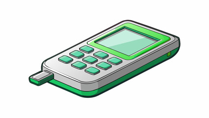 Poster - Handheld device with a sy plastic casing equipped with a physical keypad for making calls and typing messages. It has a basic monochrome display and a. Cartoon Vector