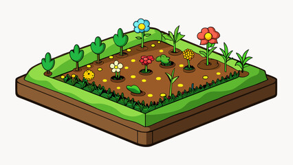 Poster - In a garden a layer of rich dark soil acts as the foundation for the growth of beautiful flowers and plants. This foundation is full of nutrients and. Cartoon Vector