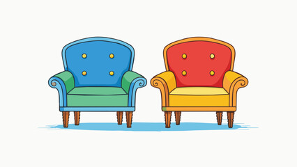 Poster - In a room there are two chairs p facing each other. The chairs are of similar size and color with a cushioned seat and backrest. This shows a relation. Cartoon Vector