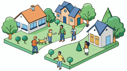 Poster - Introduction to a New Neighborhood The streets are lined with quaint cozy houses each with its own unique character. The trees provide a canopy of. Cartoon Vector