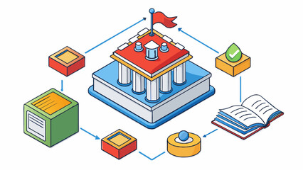 Poster - Just like a book has different chapters that come together to tell a story a republic is made up of different branches and departments that work. Cartoon Vector