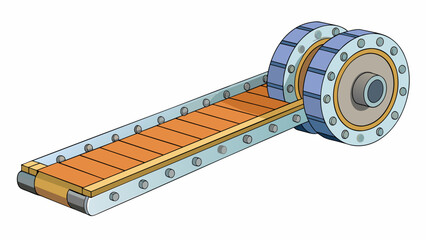 Poster - Made of steel this conveyor roller has a large flat wheel at its center with small metal balls embedded in the surface. The wheel is flanked by two. Cartoon Vector