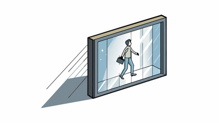 Poster - Light bouncing off a glass window creates a reflection of a person walking by distorting their form and giving them a ghostly appearance. The. Cartoon Vector