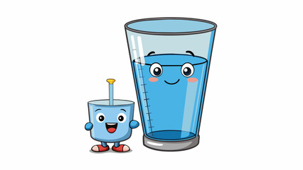 Poster - Measuring the volume of a glass of water with a measuring cup The glass is a transparent vessel that typically holds liquids. It has a cylindrical. Cartoon Vector