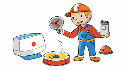 Poster - Performing routine checks and maintenance on your homes smoke and carbon monoxide detectors such as changing the batteries and testing their. Cartoon Vector