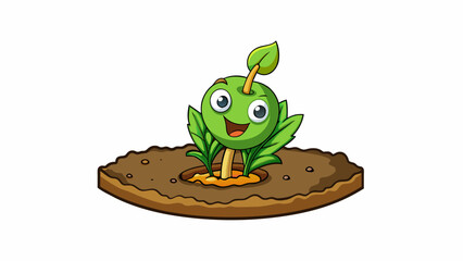 Poster -  Place the plant in the hole and cover the roots with soil.. Cartoon Vector