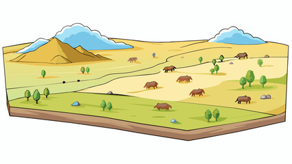 Poster - Plains Region As far as the eye can see this region is filled with vast fields of tall grasses swaying in the wind. The terrain is mostly flat with. Cartoon Vector