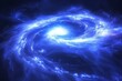 Blue and white glowing spiral galaxy with stars in the background
