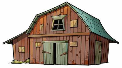 Poster - Rough and weathered The old wooden barn had a rough and weathered exterior with peeling paint and splintering boards. Despite its worn appearance it. Cartoon Vector